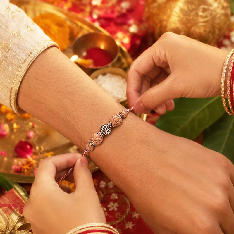 Premium 92 Silver OM Raksha Sutra-Rakhi