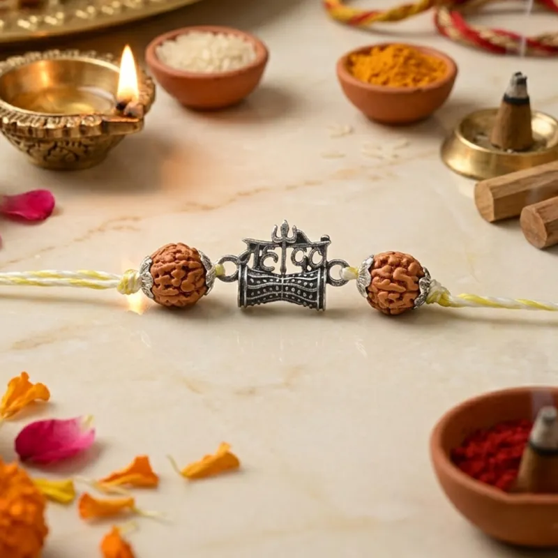 Mahadev Pure 925 Silver With Rudraksha Rakhi 