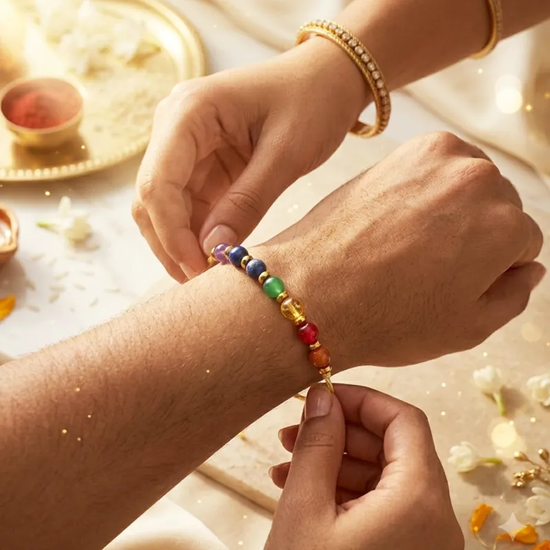 Divine Chakra Bandhan Natural Crystal Rakhi 