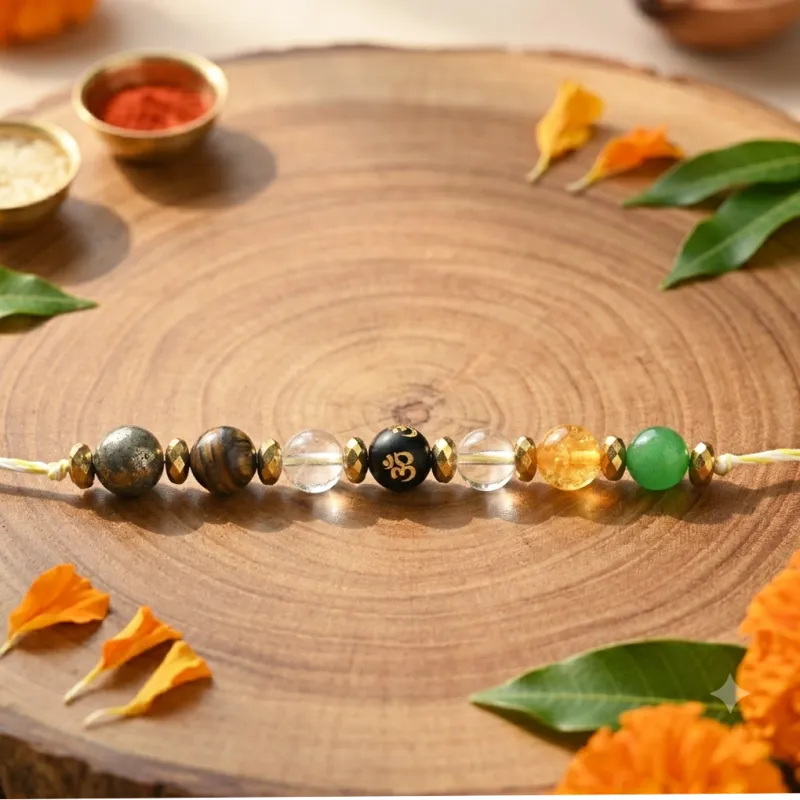 Om Black Onyx Prosperity Natural Crystal Rakhi