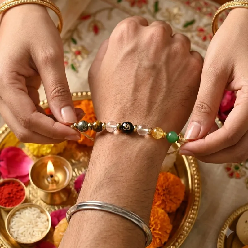 Om Black Onyx Prosperity Natural Crystal Rakhi